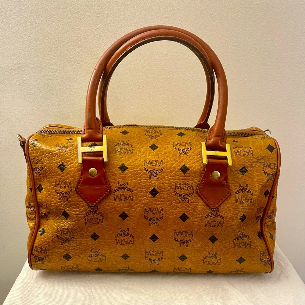 MCM Germany Cognac Visetos Boston Bag - Picture 2 of 13